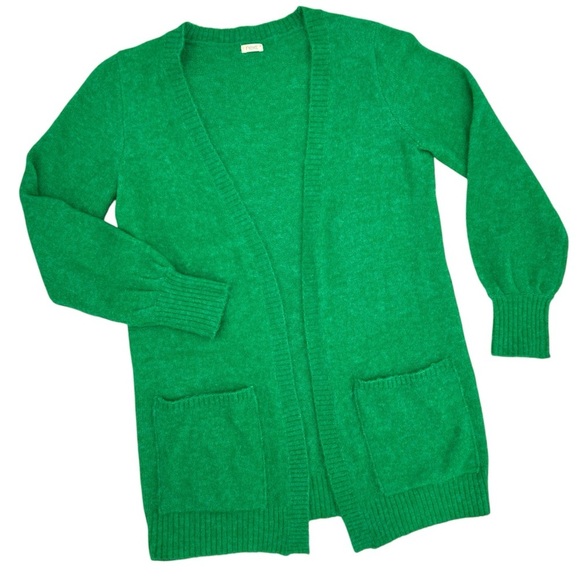 Next Cardigan Sweater Solid Grass Green Open Front Pockets | Size 15 Year XS/S - Picture 2 of 9